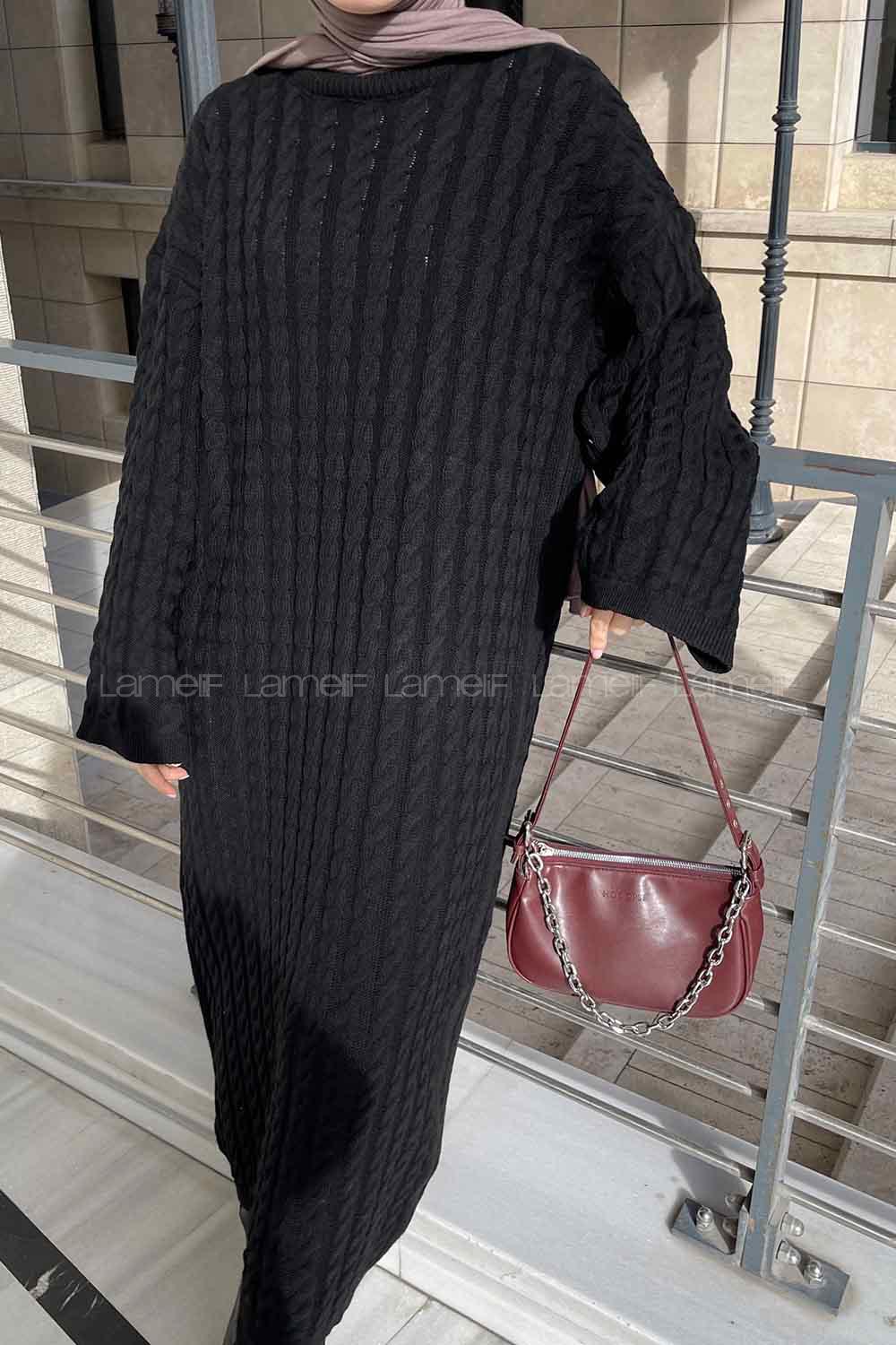 Black Medium Crew Neck Knitwear Dresess