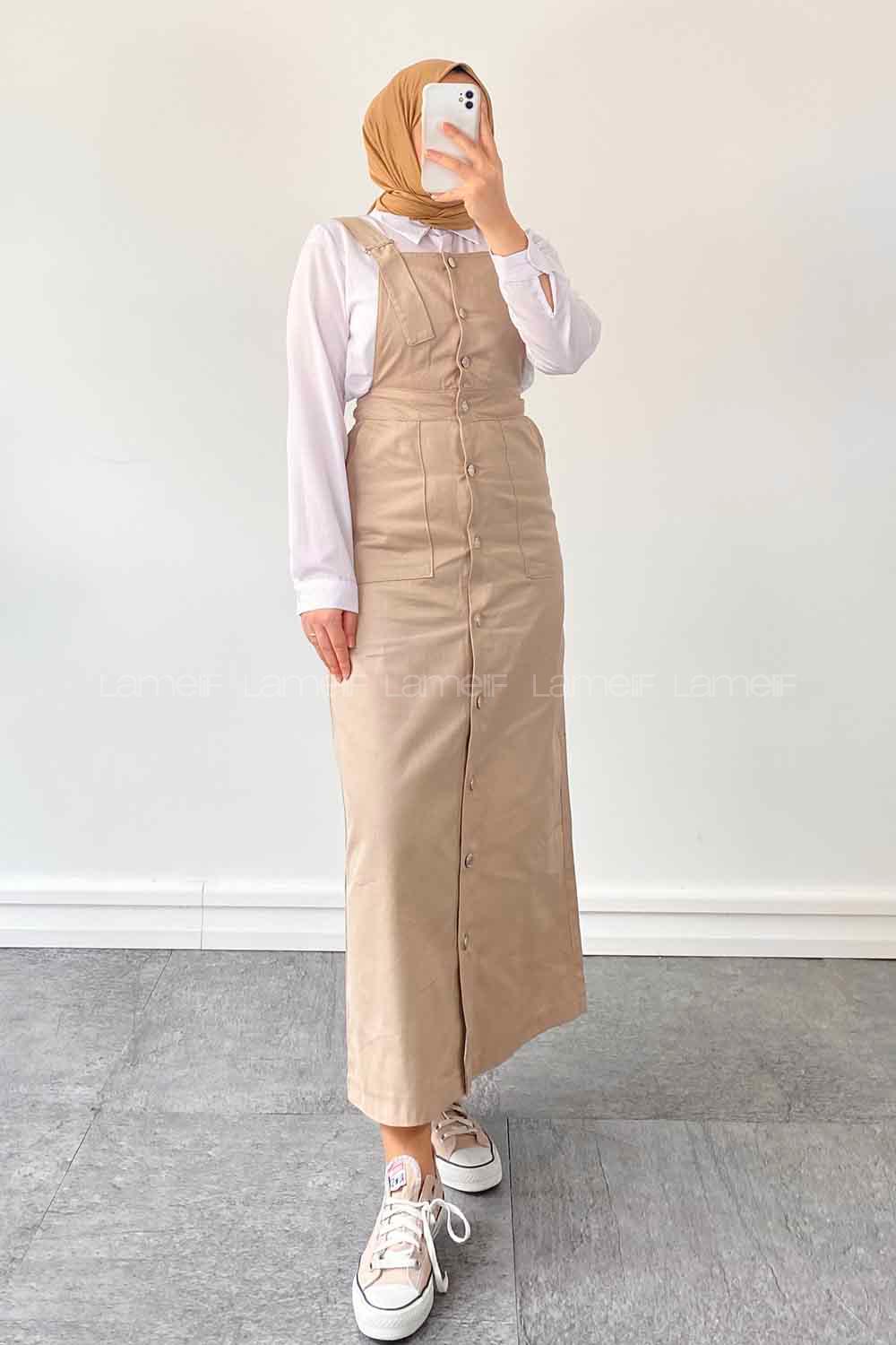 Beige Pool Neck Linen Unprinted Overalls