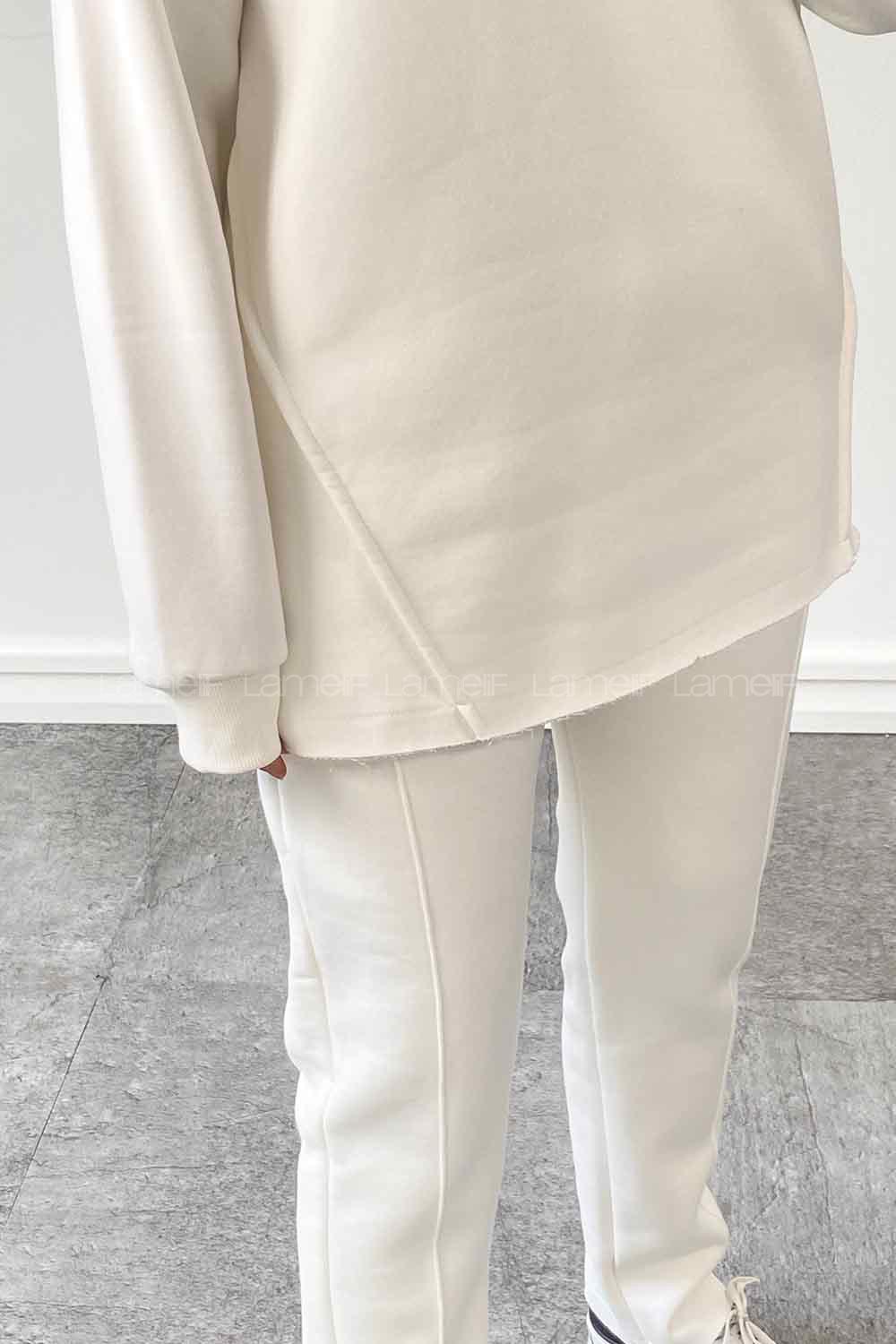 White Medium Crew Neck Long Arm Cotton Fabric Regular Trousers Comfortable Suit