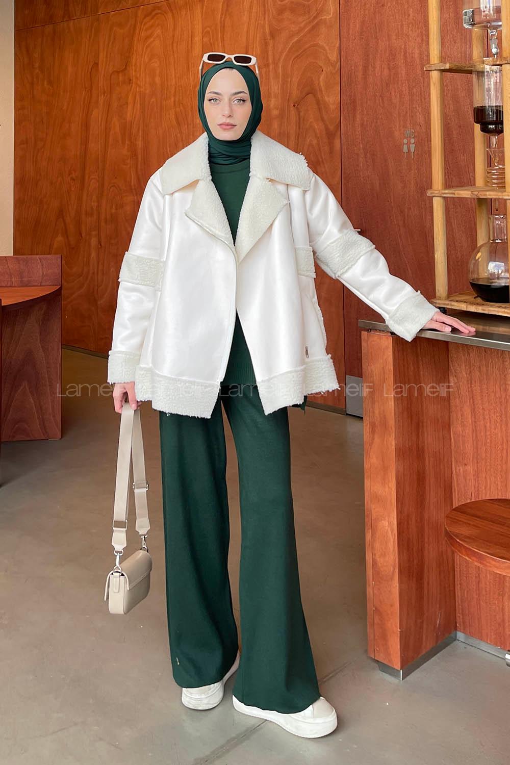 Ecru Medium V Neck Long Arm Cotton Coat