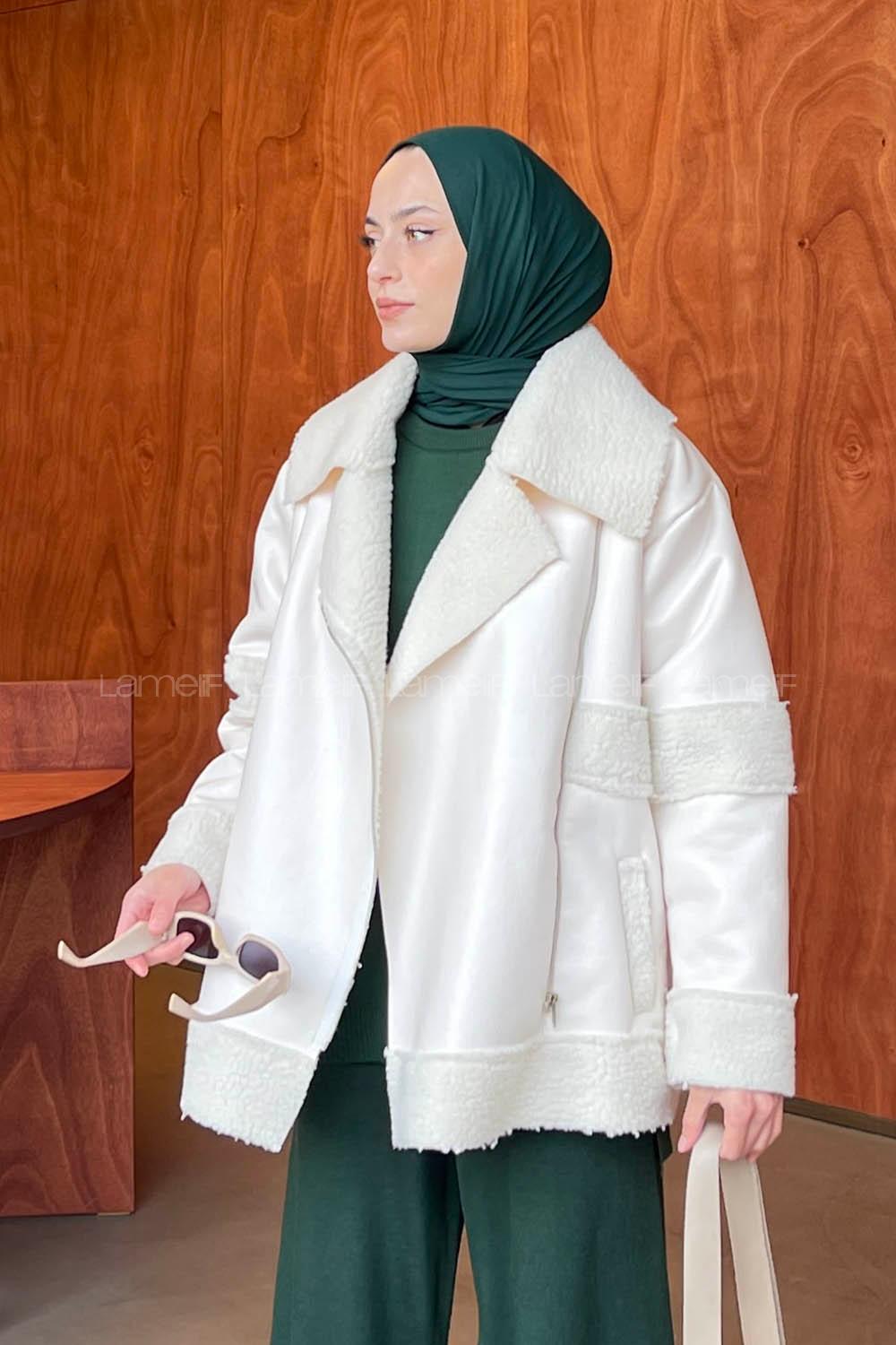 Ecru Medium V Neck Long Arm Cotton Coat