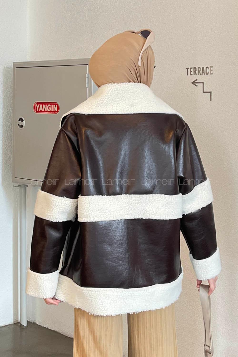 Brown Medium V Neck Long Arm Cotton Coat