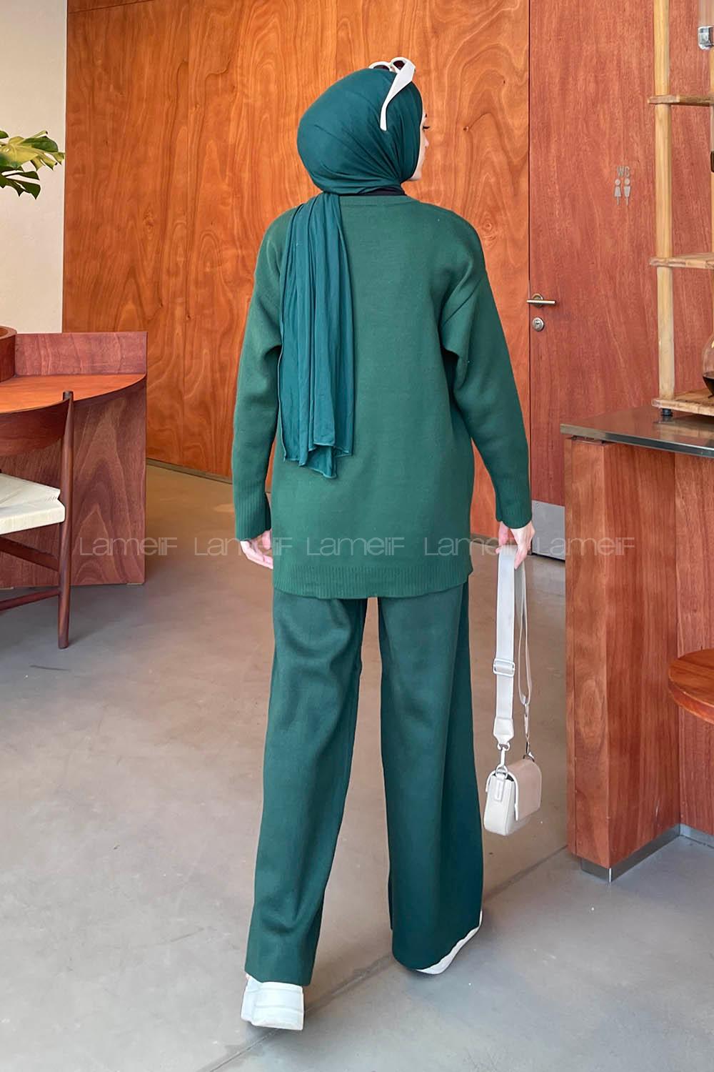 Emerald Green Crew Neck Long Arm Knitwear Comfortable Suit
