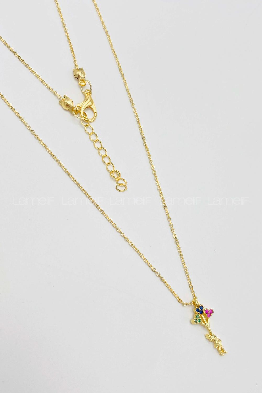 Lamelif Gold Balonlu Kız Detaylı Zirkon Kolye