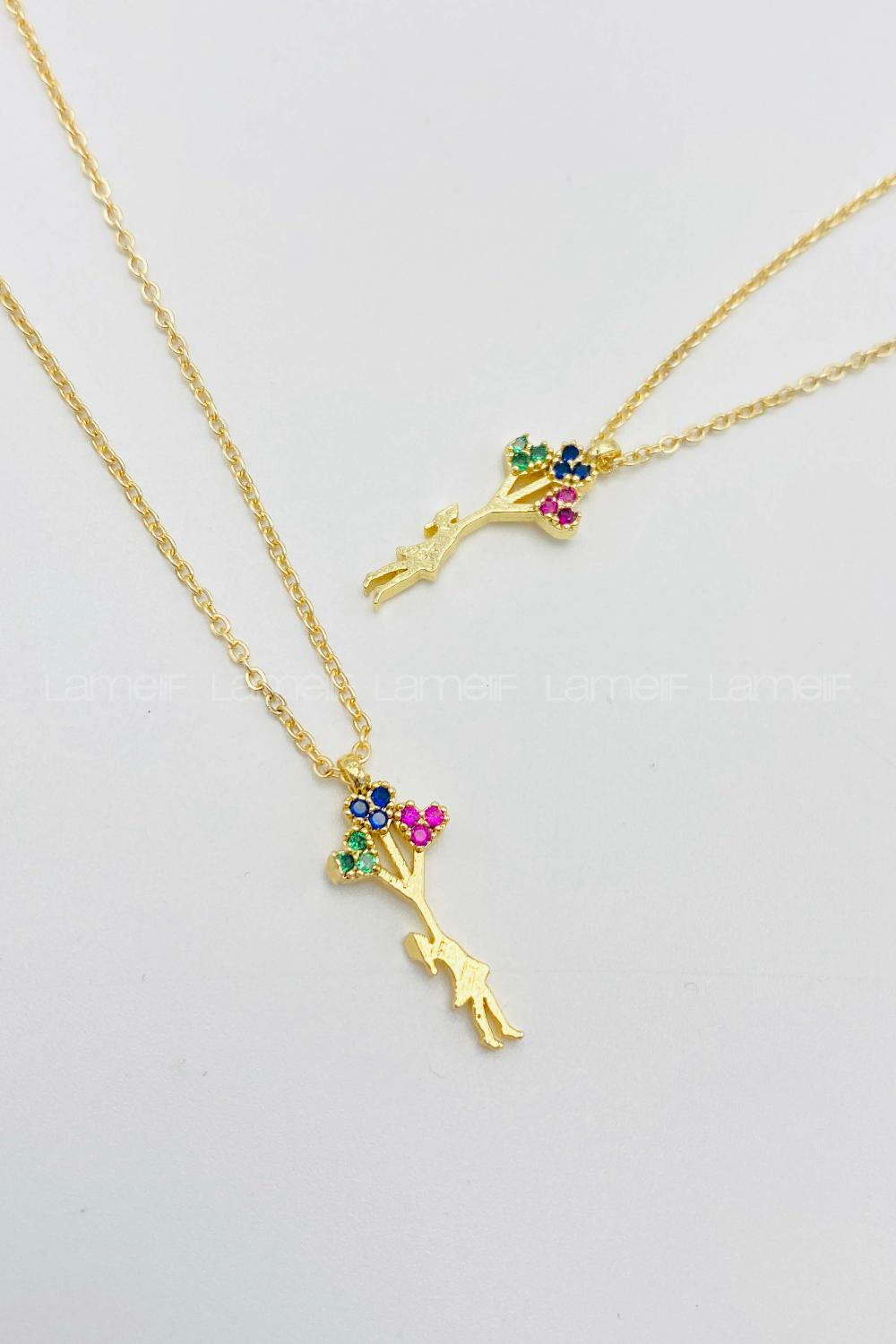 Lamelif Gold Balonlu Kız Detaylı Zirkon Kolye