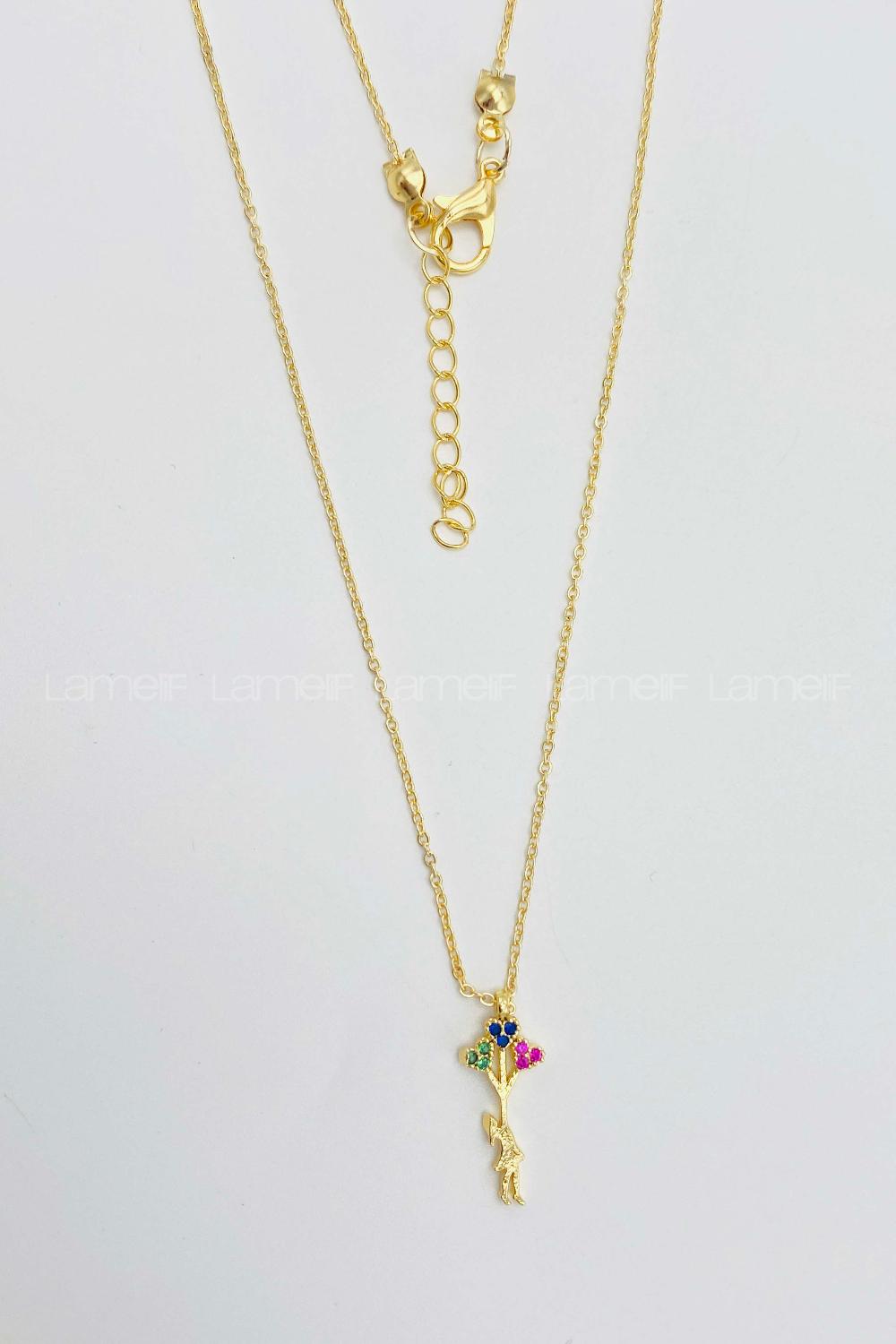 Lamelif Gold Balonlu Kız Detaylı Zirkon Kolye