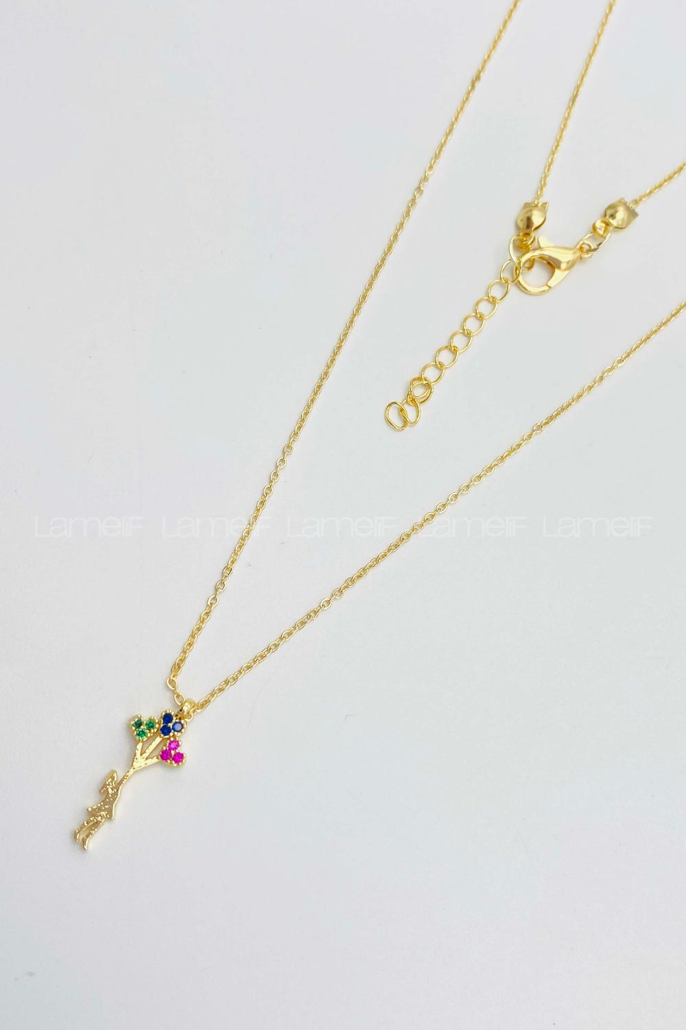 Lamelif Gold Balonlu Kız Detaylı Zirkon Kolye