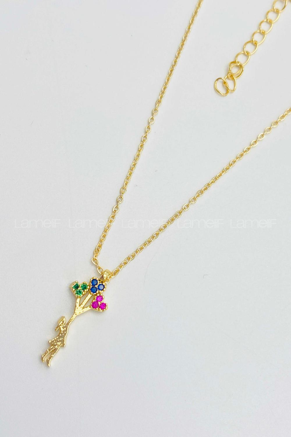 Lamelif Gold Balonlu Kız Detaylı Zirkon Kolye