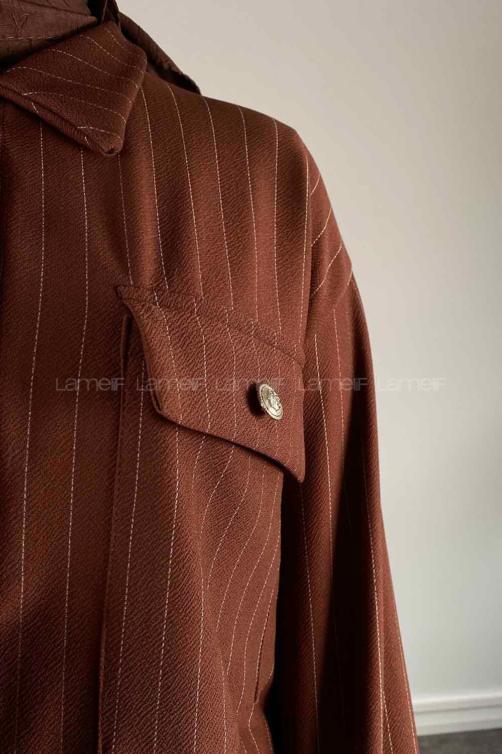 Bitter Brown Shirt Collar Long Arm Crepe Fabric Flare Suit
