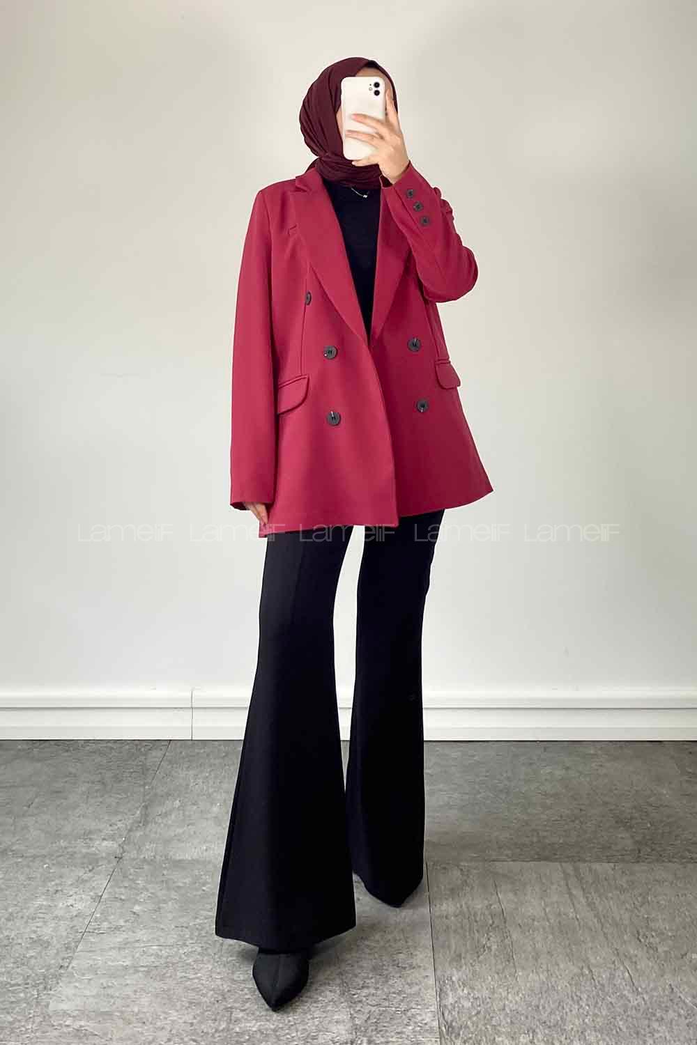 Modalamelif Klasik Kruvaze Ceket Vişne