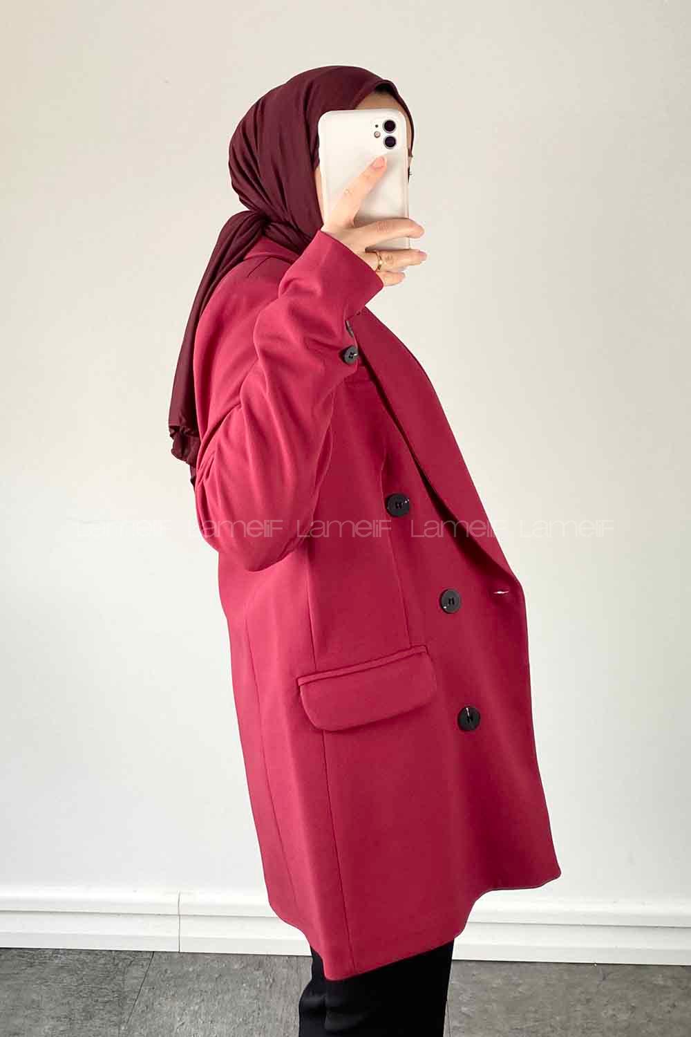 Modalamelif Klasik Kruvaze Ceket Vişne