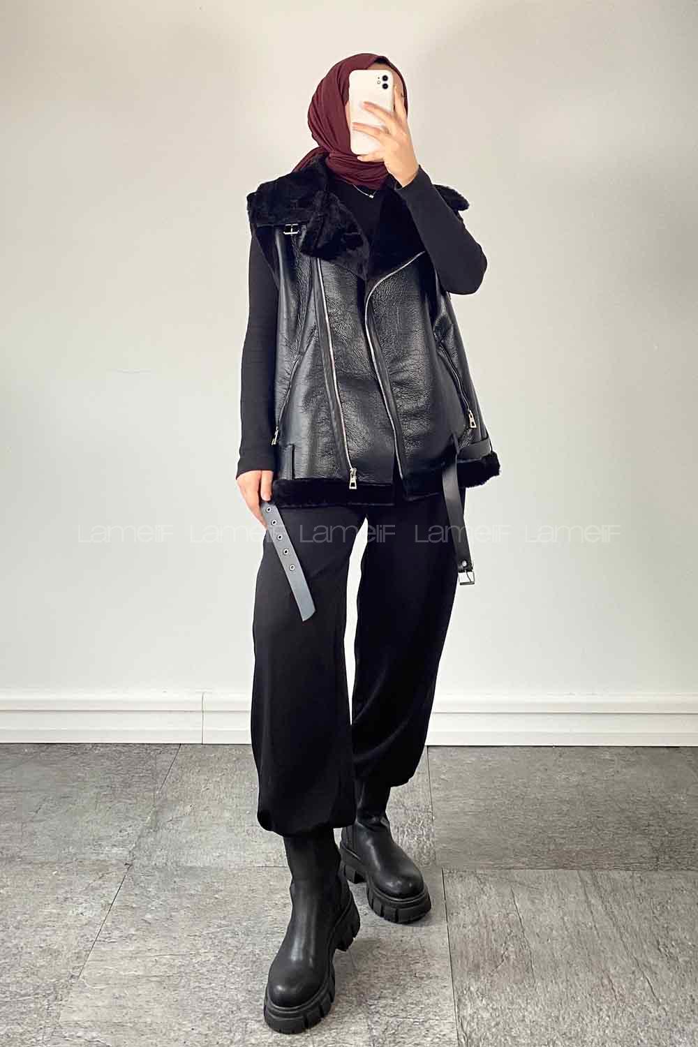 Black Zippered Neck Zero Arm Without Accessories Parachute Fabric Unprinted Vest