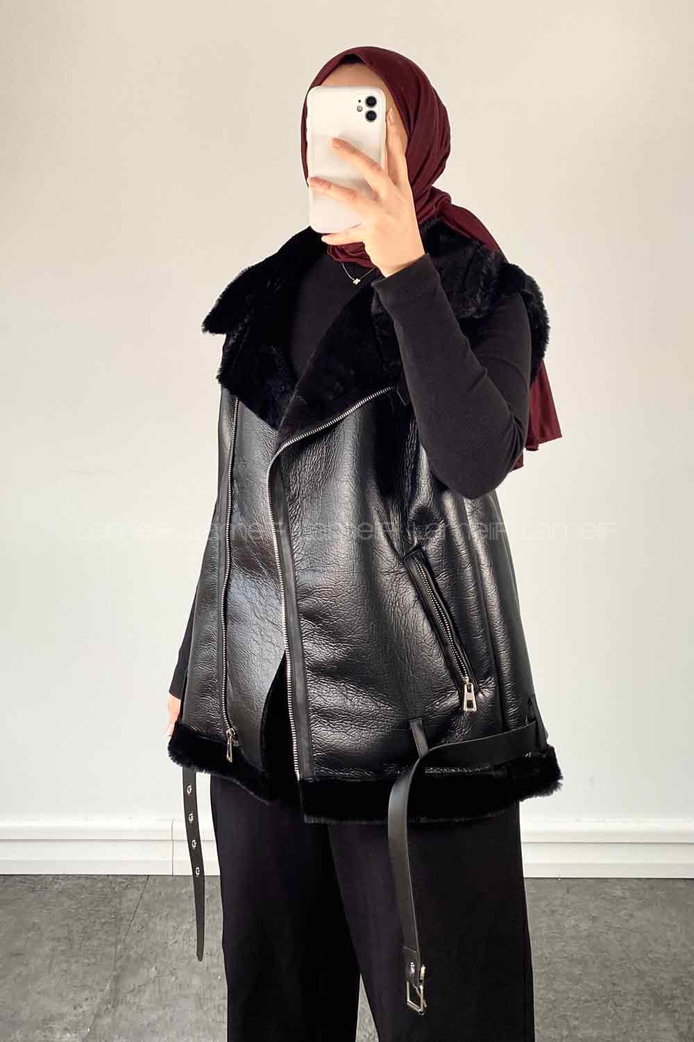 Black Zippered Neck Zero Arm Without Accessories Parachute Fabric Unprinted Vest