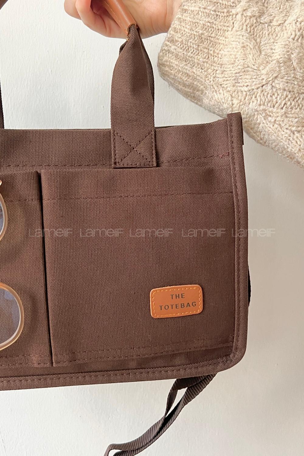 Lamelif Mini Kanvas Tote Bag Kadın Çapraz Çanta Acı Kahve