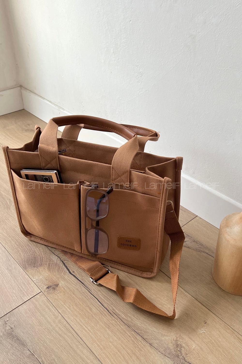 Lamelif Mini Kanvas Tote Bag Kadın Çapraz Çanta Camel