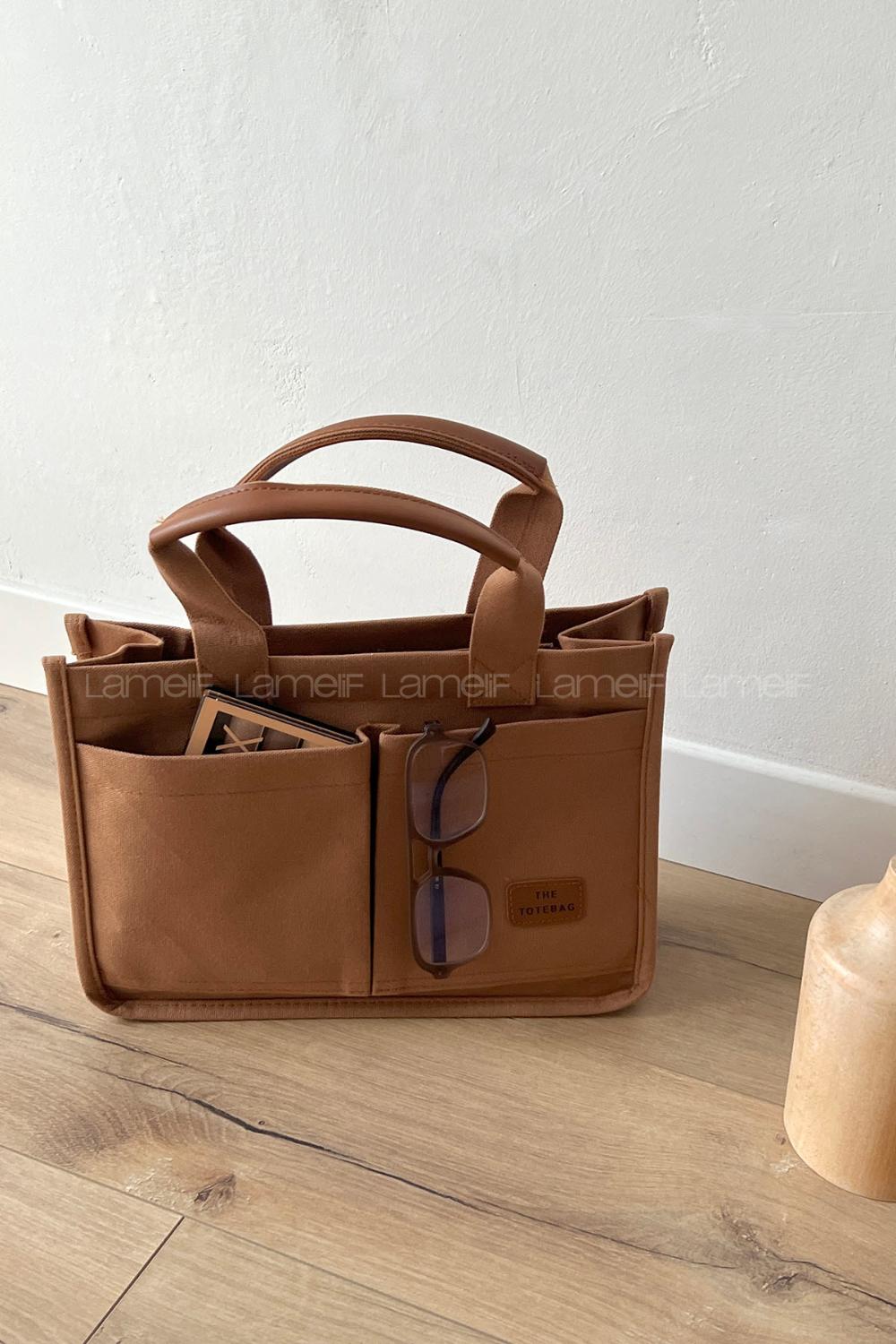 Lamelif Mini Kanvas Tote Bag Kadın Çapraz Çanta Camel