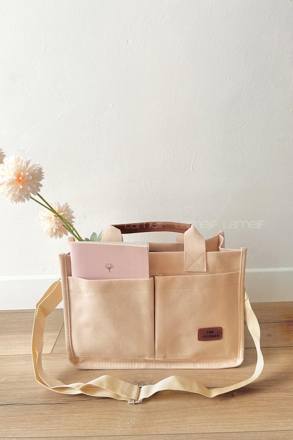 Lamelif Mini Kanvas Tote Bag Kadın Çapraz Çanta Krem