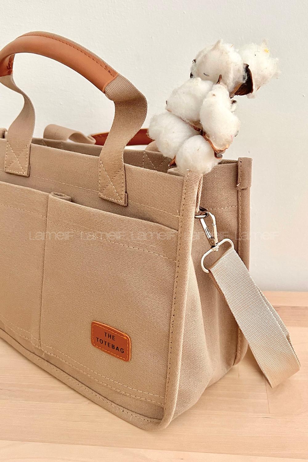 Lamelif Mini Kanvas Tote Bag Kadın Çapraz Çanta Krem