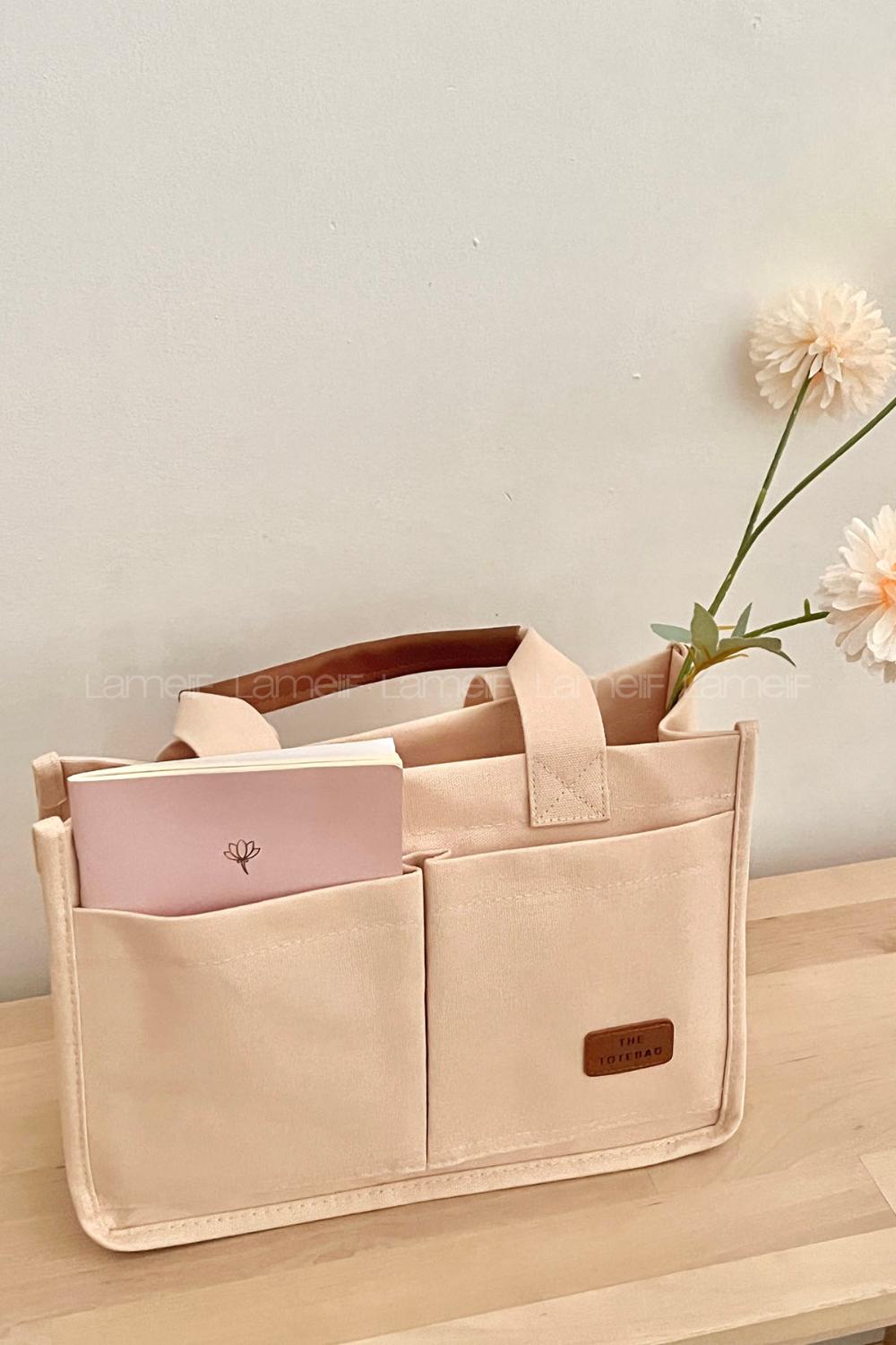 Lamelif Mini Kanvas Tote Bag Kadın Çapraz Çanta Krem