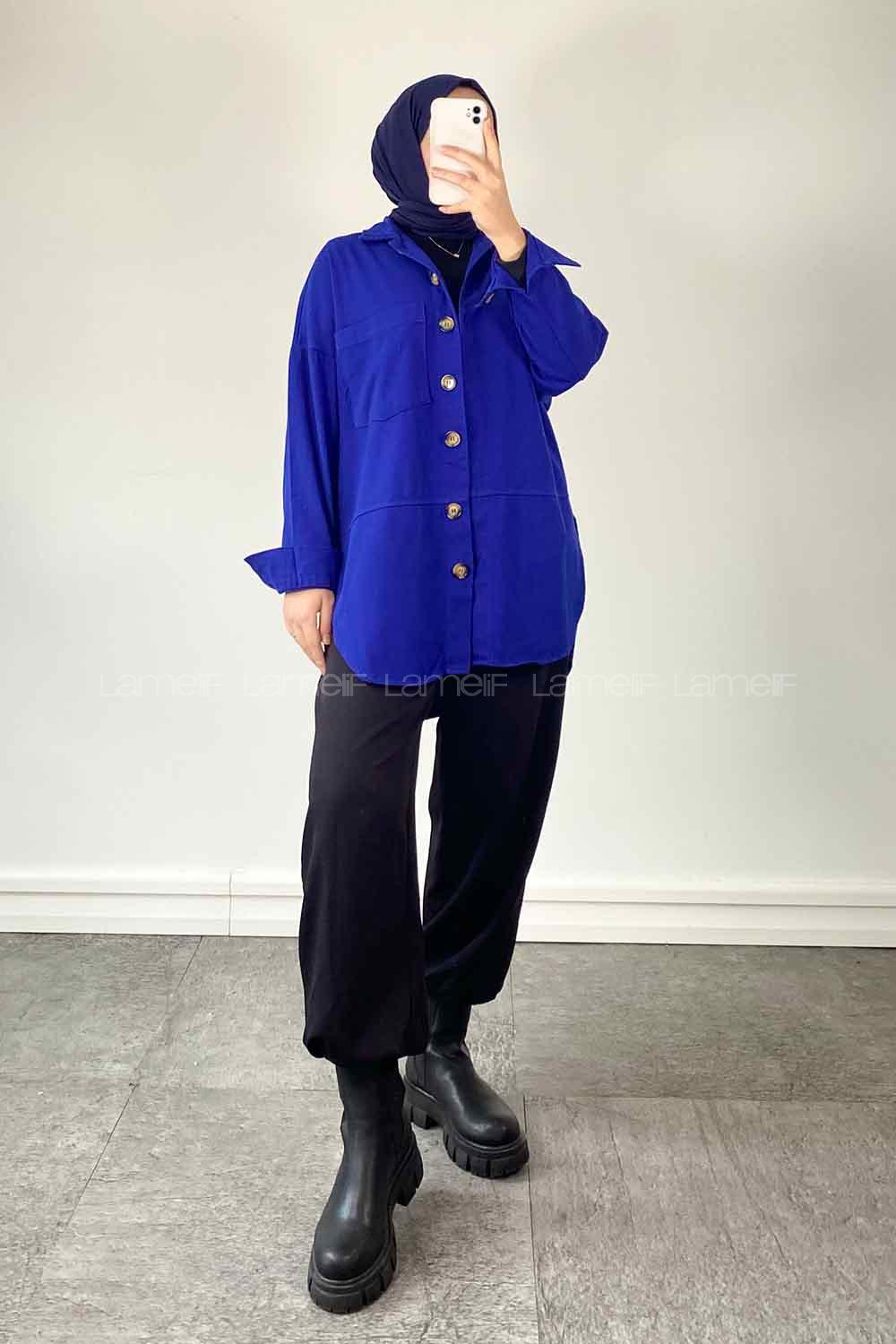 Sax Shirt Collar Long Arm Cotton Fabric Jacket