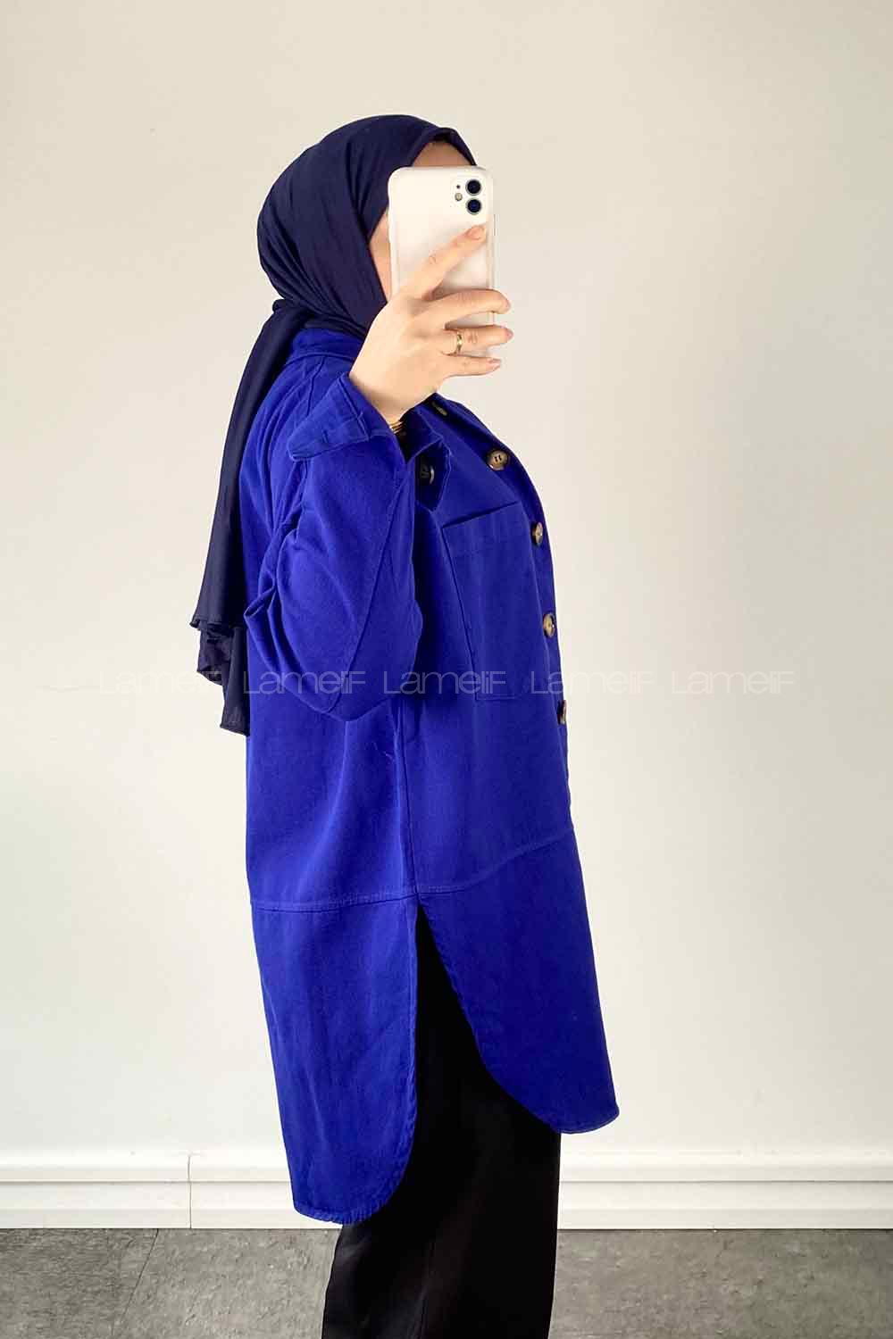 Sax Shirt Collar Long Arm Cotton Fabric Jacket