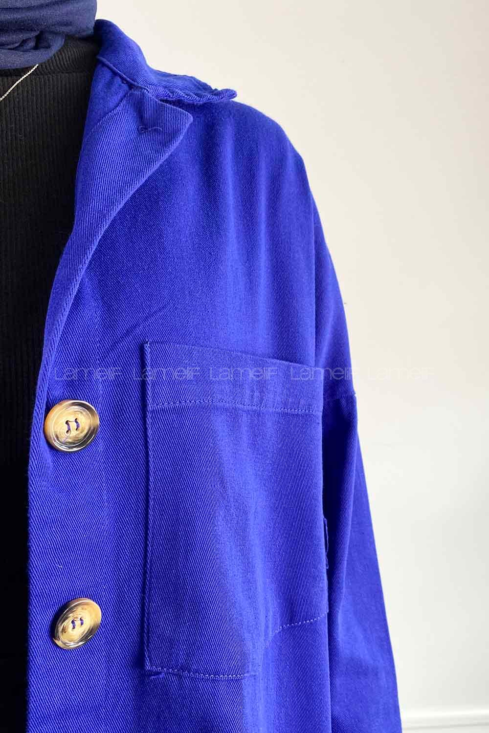 Sax Shirt Collar Long Arm Cotton Fabric Jacket