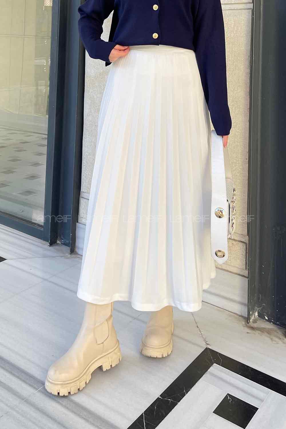 White Viscose Fabric Unprinted Pleated Skirt