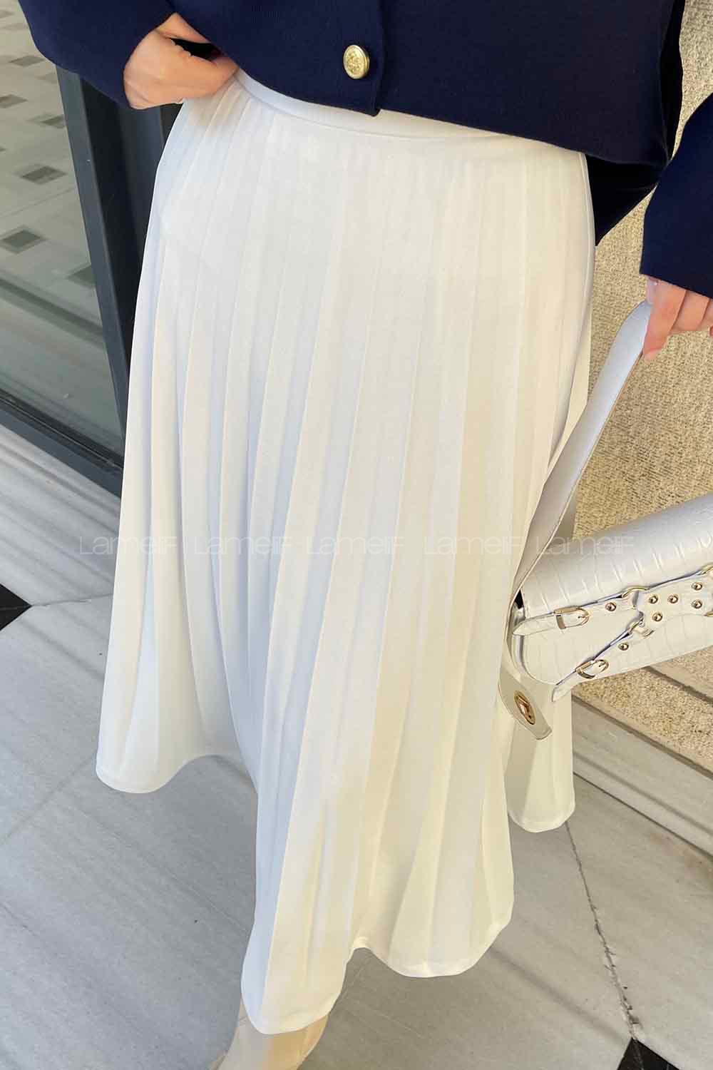 White Viscose Fabric Unprinted Pleated Skirt