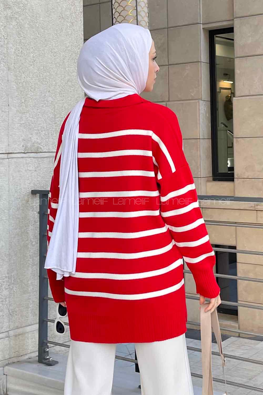 Red Polo Neck Collar Long Arm Jumper