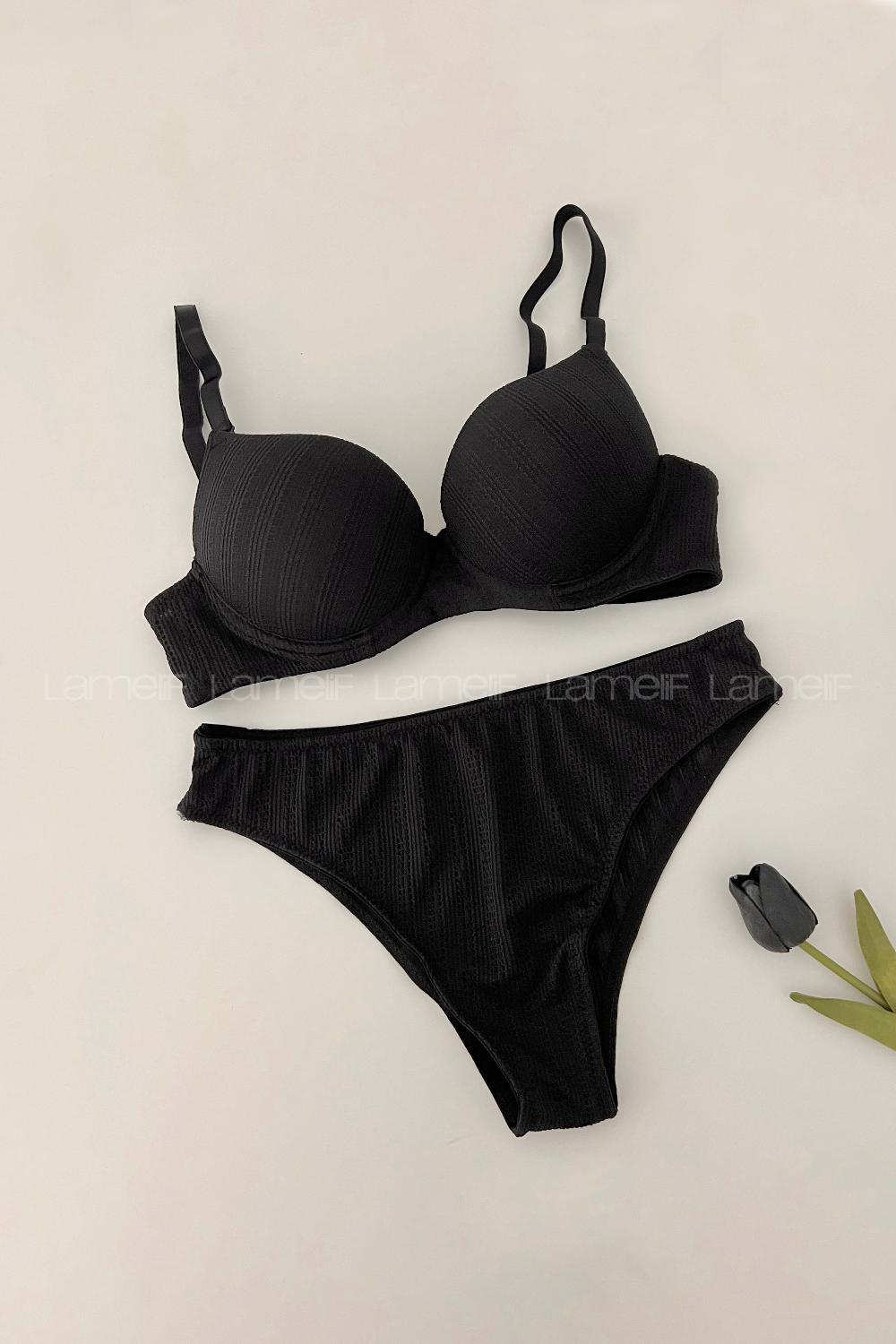 Black Cotton Fabric Underwire Support Bralet