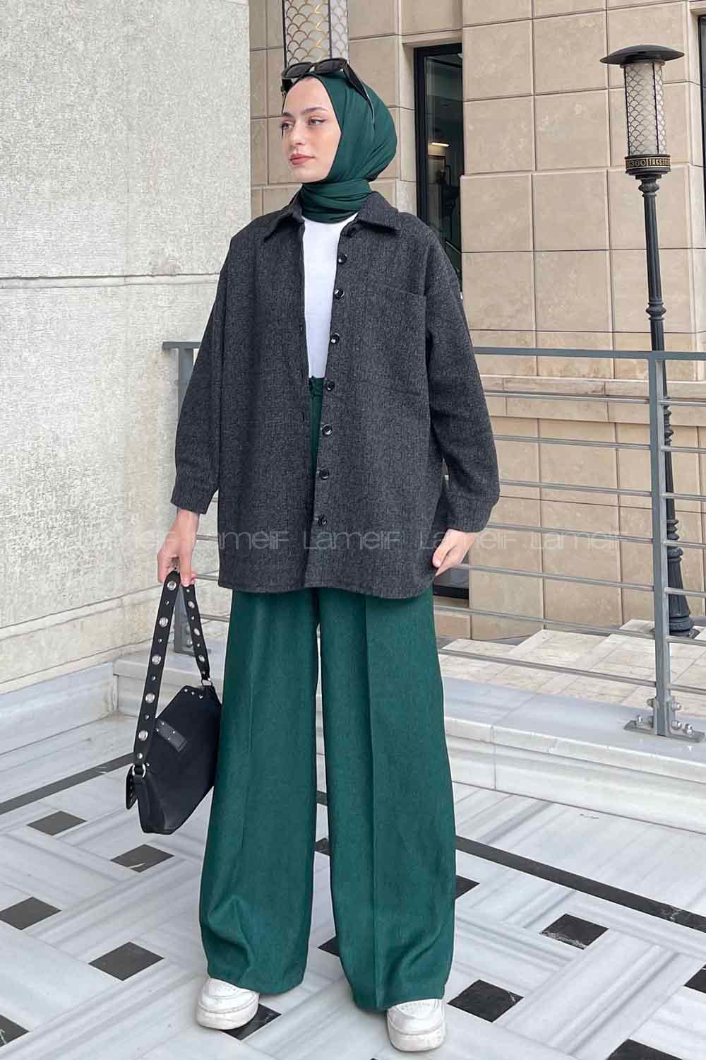 Lamelif Düz Oduncu Gömlek Antrasit