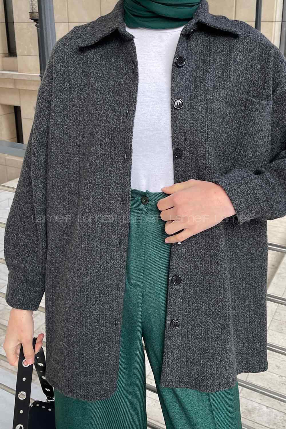 Lamelif Düz Oduncu Gömlek Antrasit