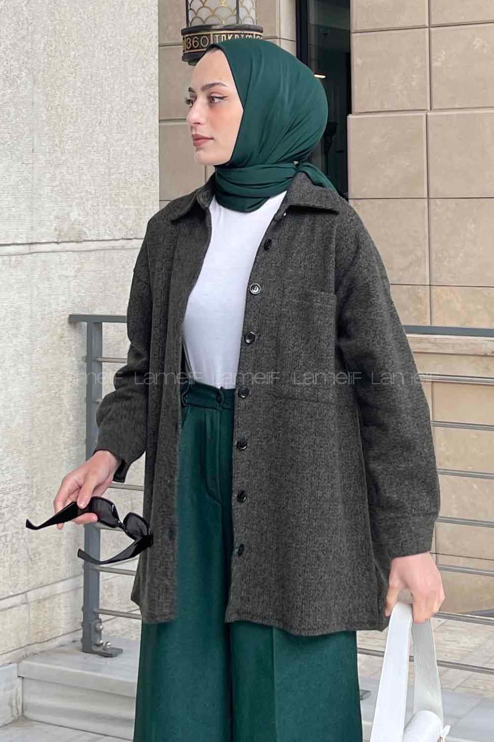 Khaki Shirt Collar Long Arm Cotton Fabric Shirt