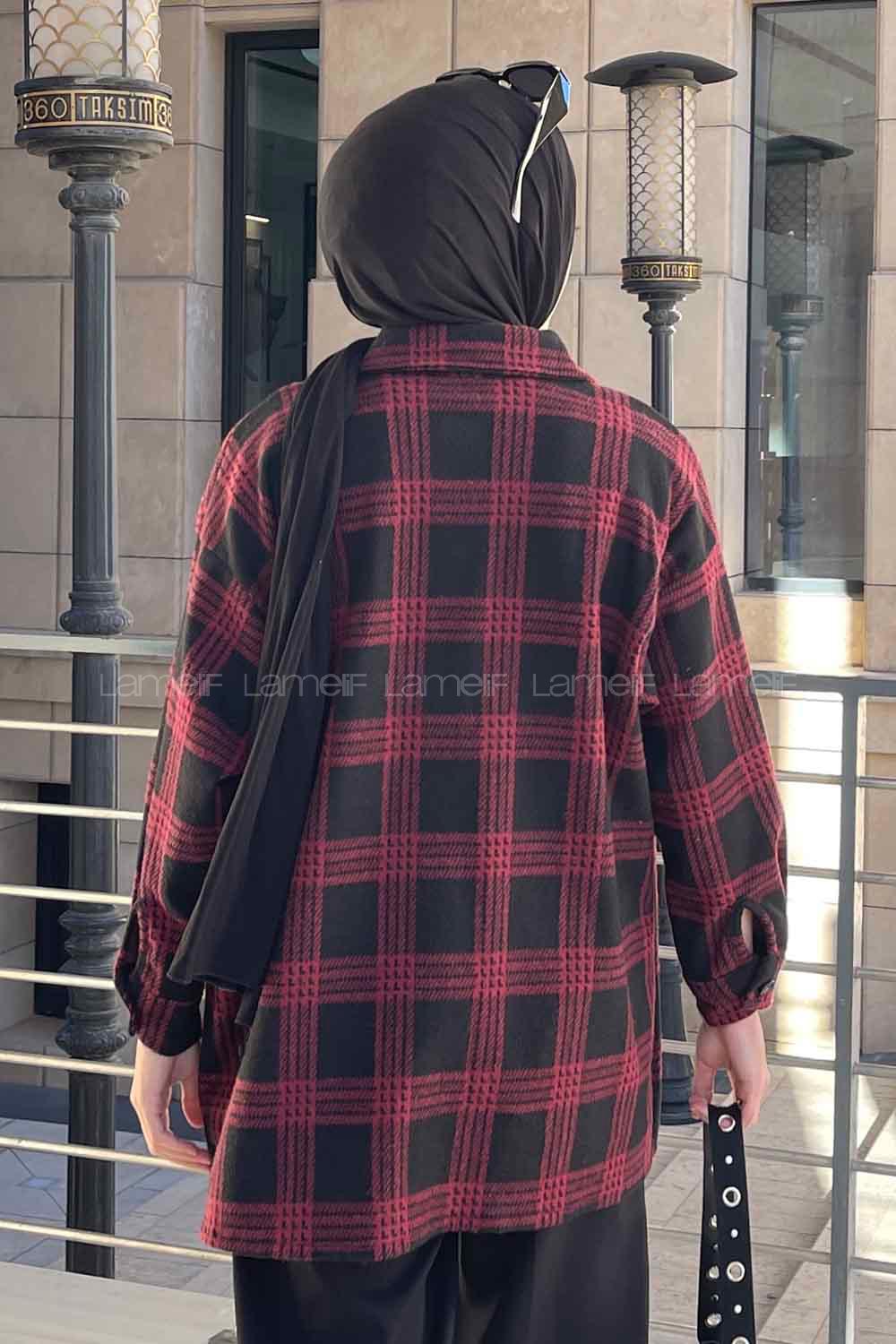 Lamelif Ekose Desen Gömlek Bordo