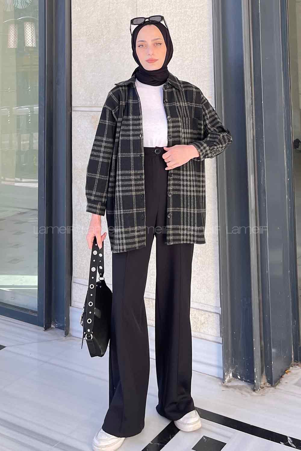 Lamelif Ekose Desen Gömlek Haki