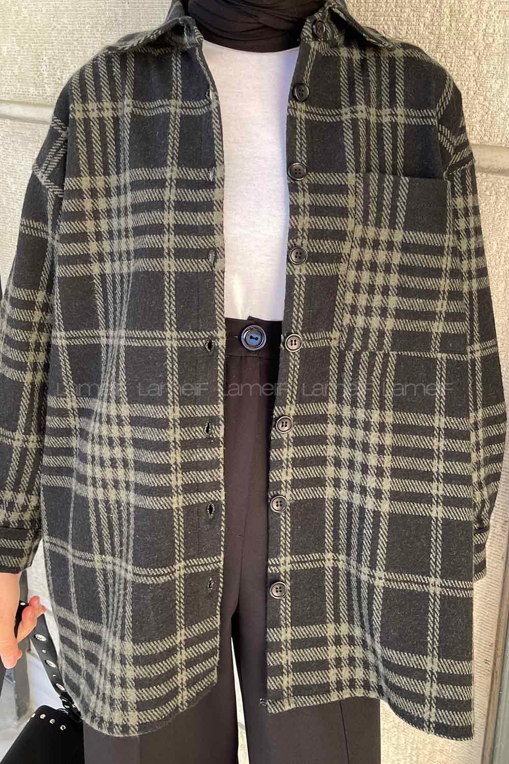 Lamelif Ekose Desen Gömlek Haki