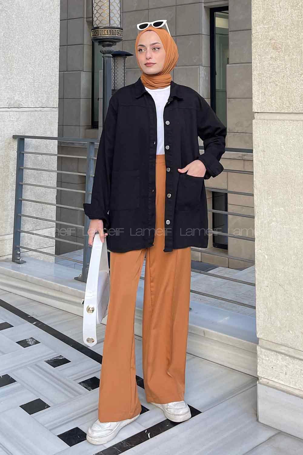 Black Shirt Collar Long Arm Gabardin Unprinted Shirt