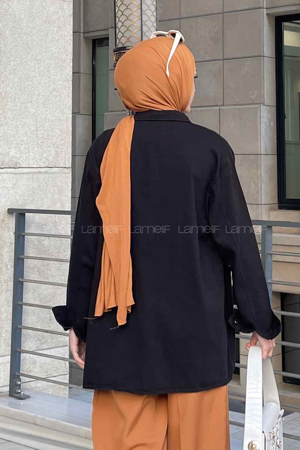 Black Shirt Collar Long Arm Gabardin Unprinted Shirt