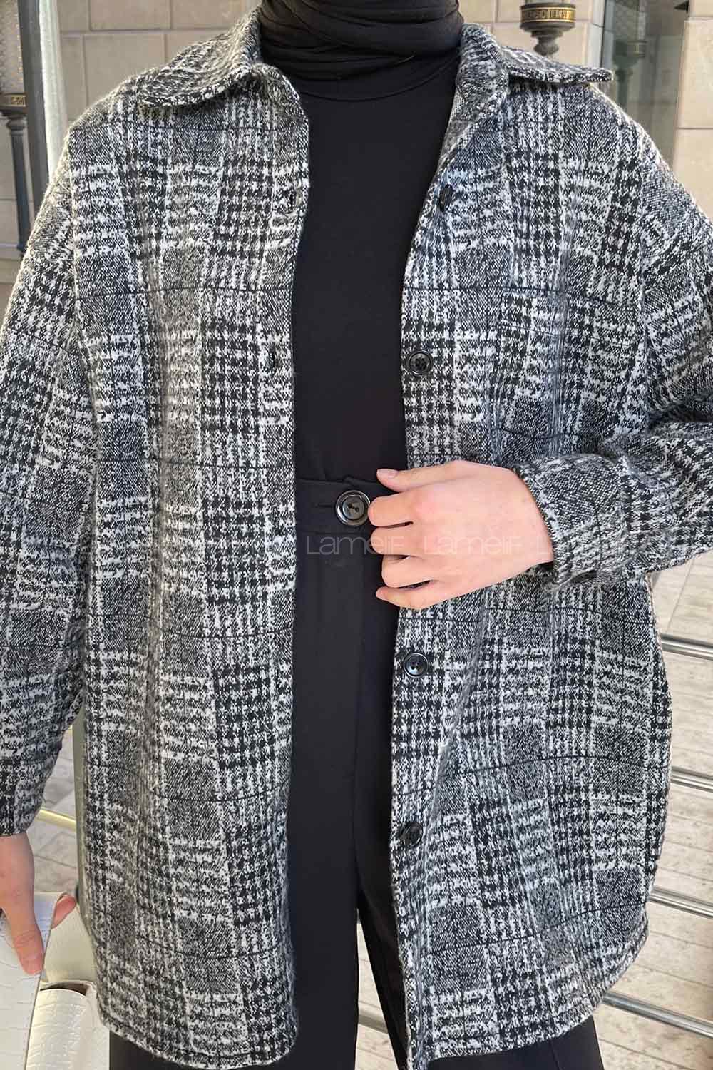 Gray Shirt Collar Long Arm Wool Cotton Fabric Printed Shirt