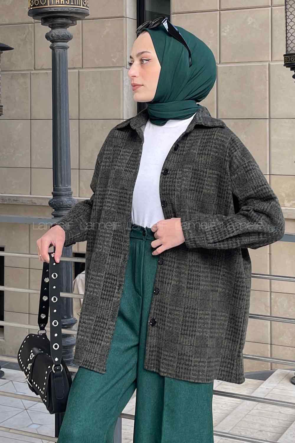 Khaki Shirt Collar Long Arm Wool Cotton Fabric Printed Shirt