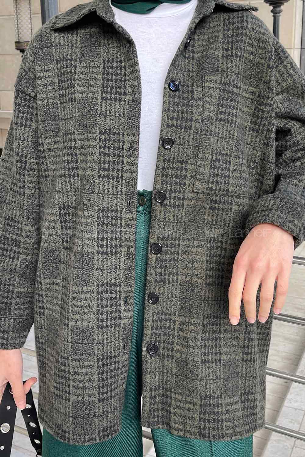 Khaki Shirt Collar Long Arm Wool Cotton Fabric Printed Shirt