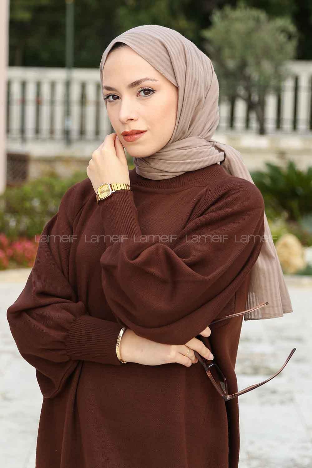 Lamelif Cotton Line Şal Koyu Vizon