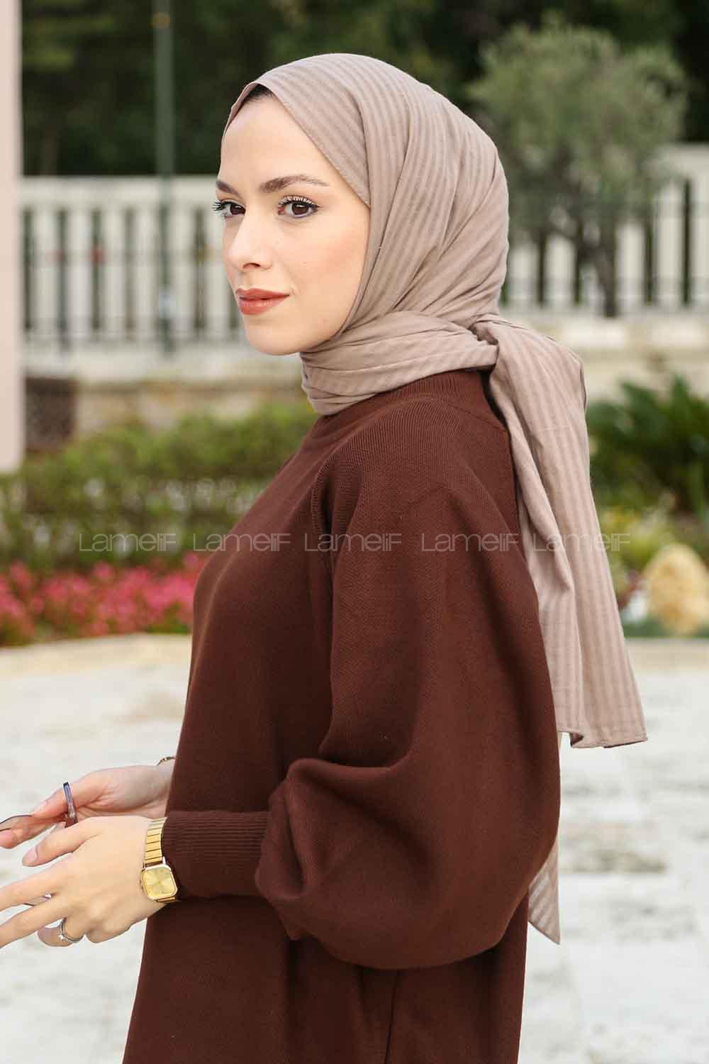 Lamelif Cotton Line Şal Koyu Vizon