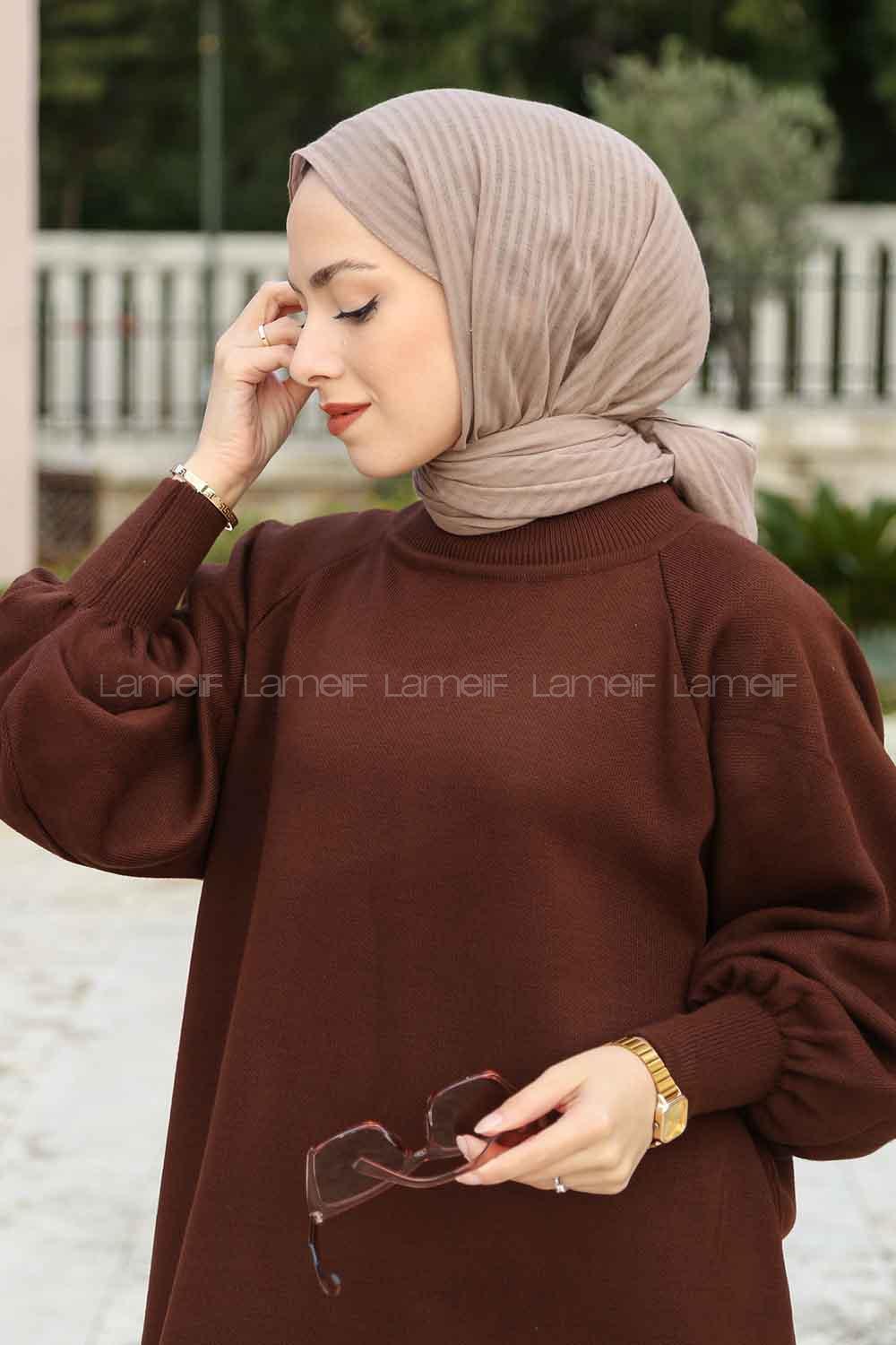 Lamelif Cotton Line Şal Koyu Vizon