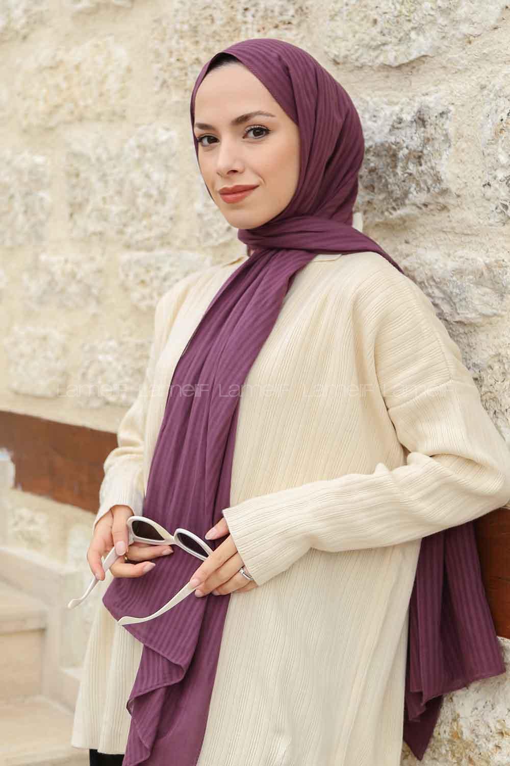 Lamelif Cotton Line Şal Mürdüm