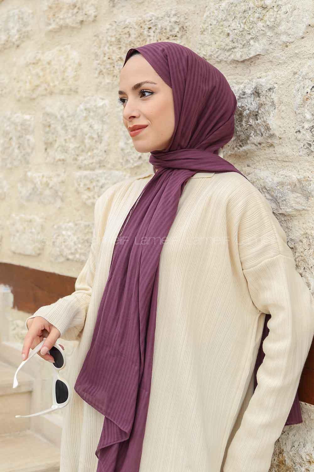 Lamelif Cotton Line Şal Mürdüm