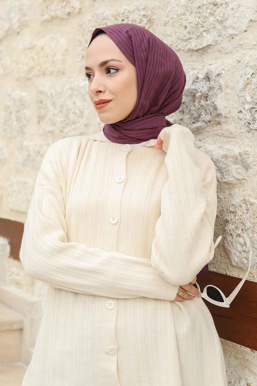 Lamelif Cotton Line Şal Mürdüm