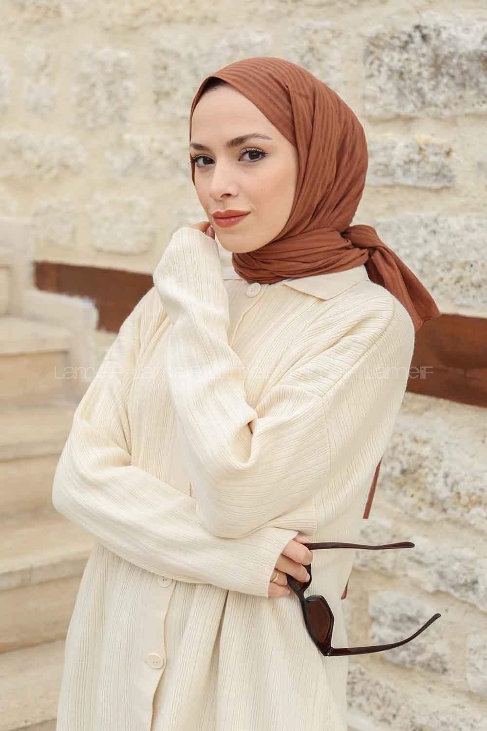 Lamelif Cotton Line Şal Sütlü Kahve