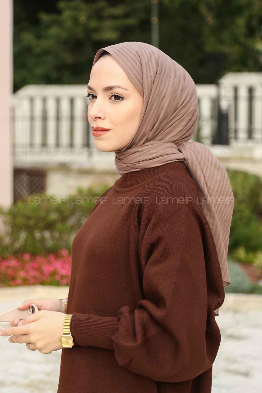 Brown Cotton Striped Shawl