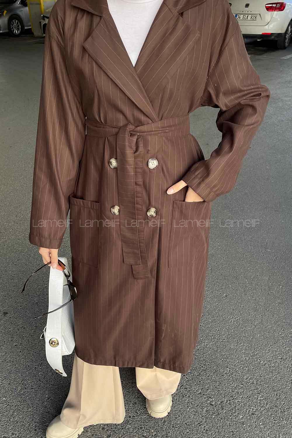 Lamelif Cuerpo Çizgi Detaylı Trençkot Acı Kahve